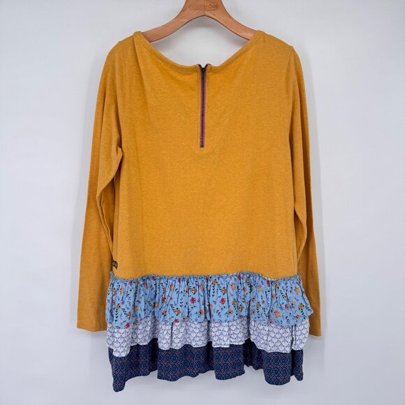 Matilda Jane Mustard Long Sleeve Top boho Floral Ruffled Hem Womens size large - Picture 10 of 13